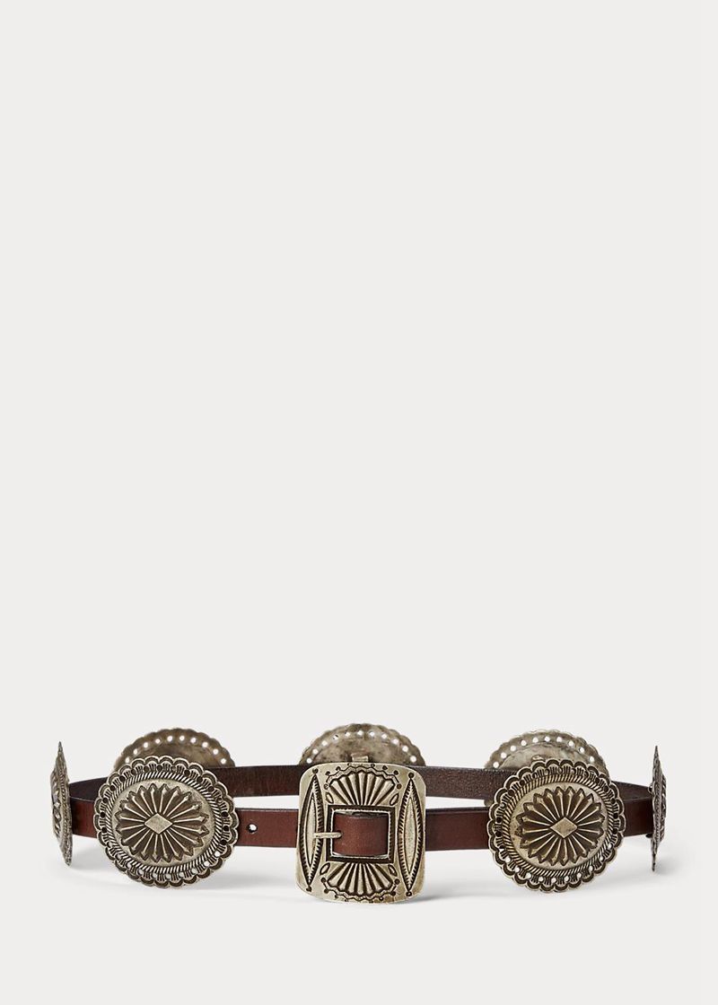 Pasek Polo Ralph Lauren Damska Brązowe Metal-Accent Skórzane 189562-ZPB